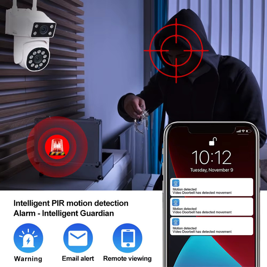 DDBROUGEN 8MP 4K Dual Lens PTZ Wifi Outdoor Überwachungskamera mit Dual Screen, AI Human Detect und Auto Tracking in Weiß - Bild 5