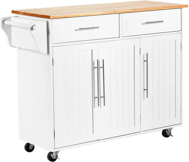 Costway Küchenwagen mit Rollen und Schubladen in Weiß, moderner Küchentrolley aus MDF und Holz, B/T/H: 122,0 x 46,0 x 92,3 cm - Bild 1