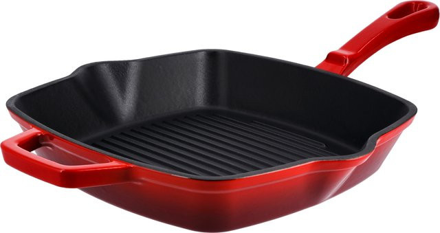 SILVERCREST Premium-Gusseisenpfanne Eckig Rot mit Emaille und Ausgießrand - Bild 1