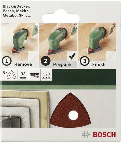 Bosch Deltaschleifpapier mit Klett, gelocht, Körnung 60, braun, 5 Stück, Eckmaß: 9,3 x 9,3 cm - Bild 1