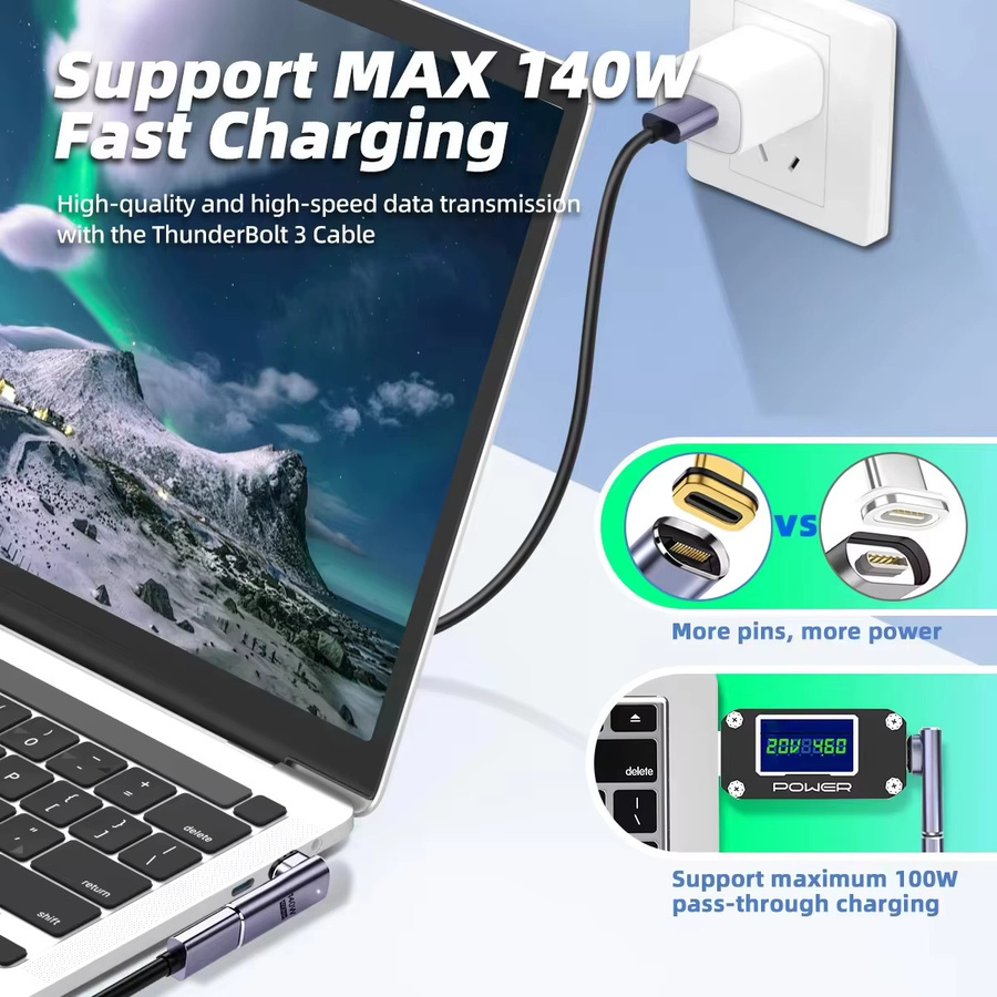 NNBILI Magnetischer USB-C-auf-Typ-C-Adapter PD 140W USB4.0, 40 Gbit/s, 8K@60Hz, Farbe: Silber - Bild 3