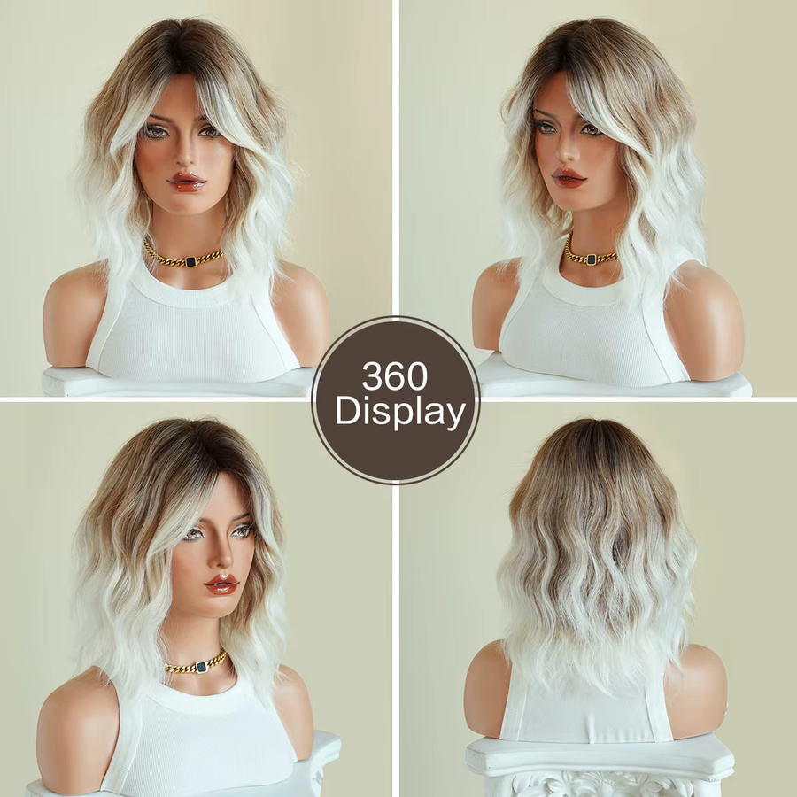 7JHH WIGS Wasserwellen-Perücke, Braun-Ombre-Weiß, Damen - Bild 3