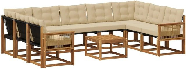 vidaXL Outdoor-Sofagarnitur in U-Form aus Massivholz Akazie mit 10 Kissen in Natur und Beige - Bild 1