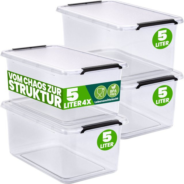 DEUBA Aufbewahrungsboxen 4er-Set transparent stapelbar BPA-frei B: 30 cm, T: 20 cm, H: 12 cm - Bild 1
