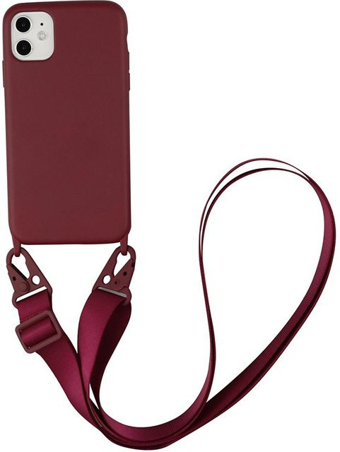 Apple Crossbody Handyhülle aus weichem Silikon mit Lanyard Schnur für iPhone 16 15 14 13 12 11 Pro Max in Rot - Bild 1