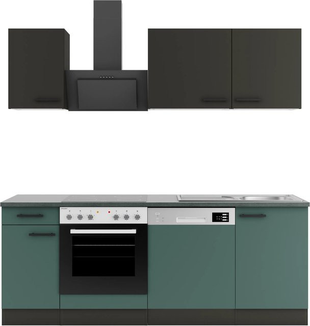 Optifit Küchenzeile KPMV 2179OE-9+ in Anthrazit und Steingrün mit modernem Design und Breite: 210 cm - Bild 1