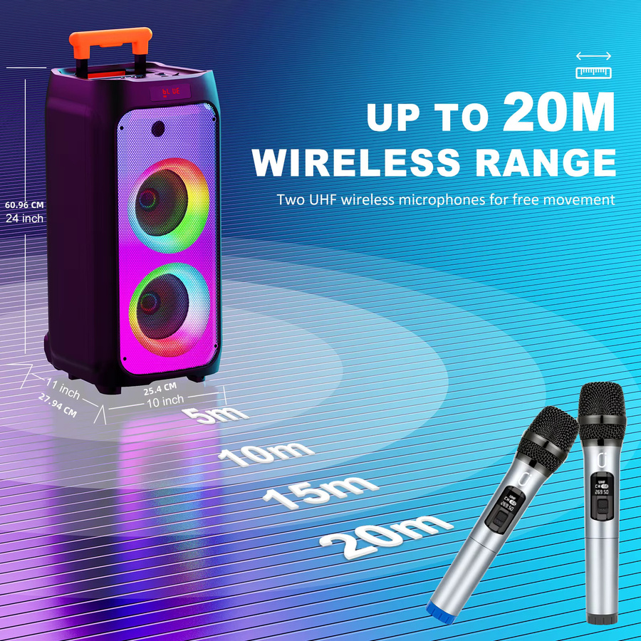 FanFun T8 Karaoke-Maschine mit 2 kabellosen Bluetooth-Mikrofonen, tragbarer Bluetooth-Lautsprecher in Schwarz - Bild 4