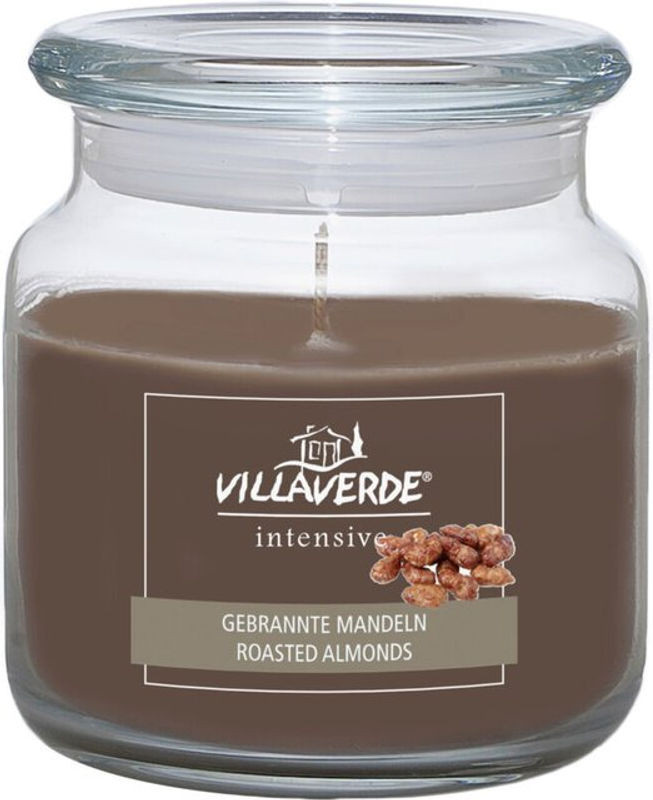Villa Verde Duftkerze Gebrannte Mandeln in braunem Glas mit Deckel, H: 10 cm, Ø: 10 cm - Bild 1