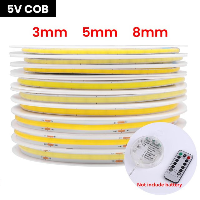 XUNATA COB LED-Streifen mit Fernbedienung, batteriebetrieben, RGB Multicolour, 5V, selbstklebend für die Raumdekoration - Bild 1