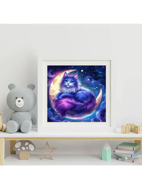 EverShine Diamant-Mosaik Set mit Tiermotiv Katze und Mond, mehrfarbig, quadratisch, Wanddekoration für Anfänger - Bild 4