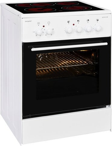 Exquisit Elektro-Standherd ECM 6-4 BZ in Weiss mit Glaskeramik-Kochfeld und 61 l Backofenvolumen - Bild 1