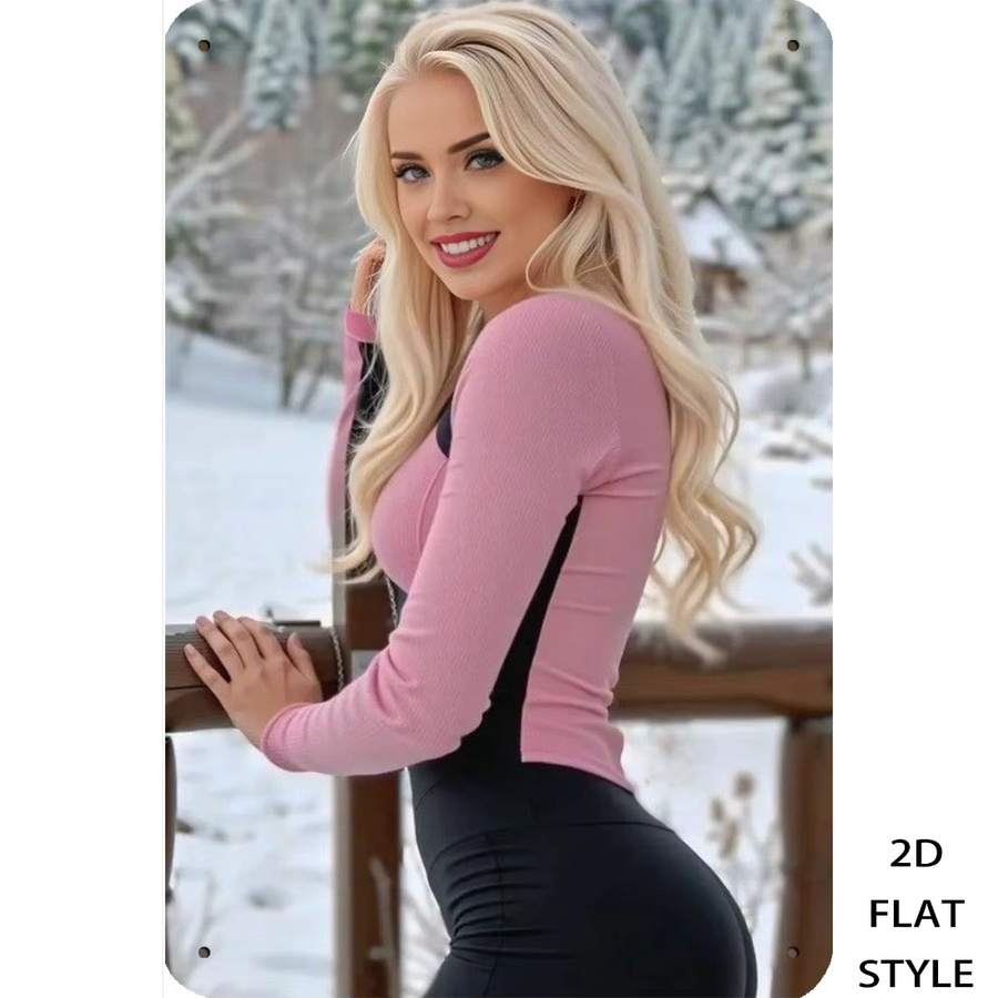 CIFBUY Vintage Metall-Wandschild mit Schneeszene und Portrait einer blonden Dame, Mehrfarbig, Breite: 30,48 cm, Höhe: 20,32 cm - Bild 3