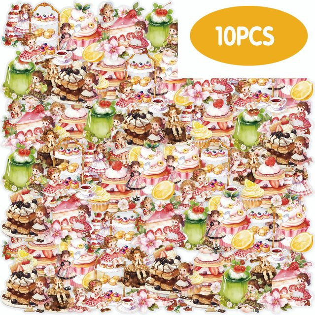Etori Life Frosted Pudding Aufkleber Set mit 10 süßen Mädchen-Dessert-Motiven in Multicolour für Laptop, Handy und Büro - Bild 1