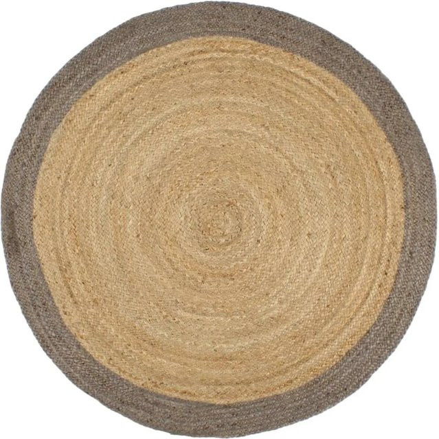 vidaXL Teppich aus Jute handgefertigt, rund, Braun/Beige mit grauem Rand, Durchmesser: 240 cm - Bild 1
