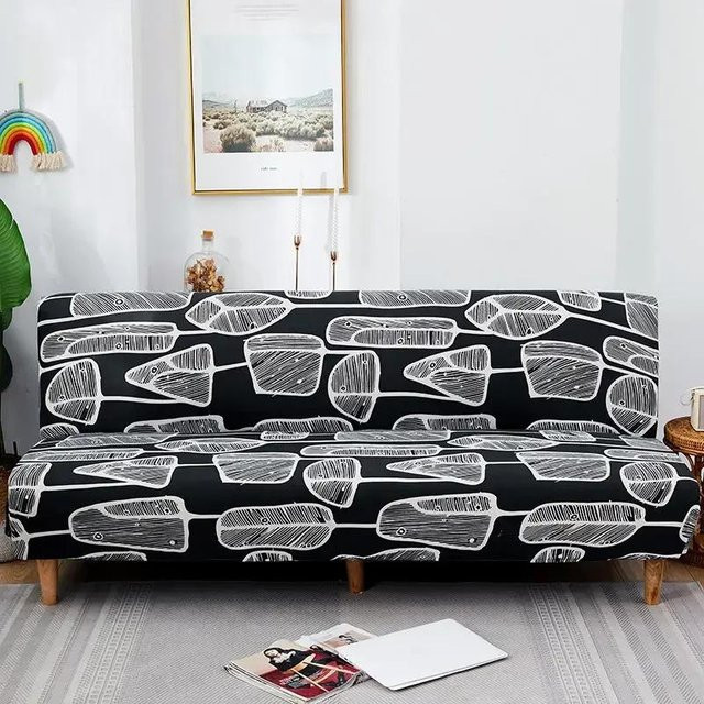 Qiqifisch Stretch Sofaüberwurf für 3-Sitzer Schlafsofa ohne Armlehnen, Schwarz, Breite: 120-150 cm - Bild 1