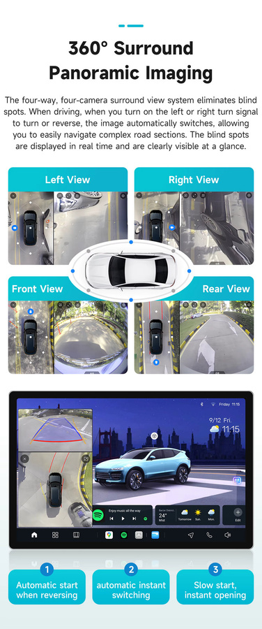 AURAAI X100 Android 13 Autoradio mit Carplay, Dual Mic und ADAS 360 Kamera für Fiat Ducato 3, Citroen Jumper 2 und Peugeot Boxer, Schwarz - Bild 2
