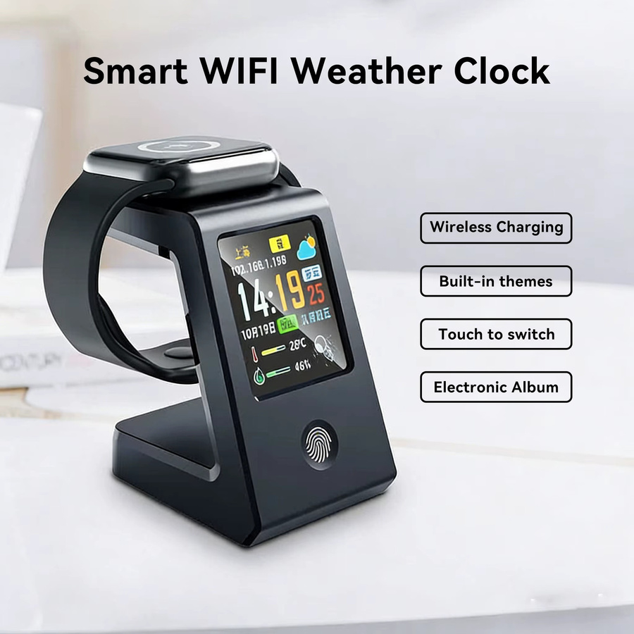 GEEKMAGIC Intelligente WLAN-Wetteruhr mit kabellosem Laden, digitale Tischuhr mit Echtzeit-Wetteranzeige und Touch-Steuerung, Schwarz - Bild 3