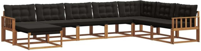 vidaXL Outdoor-Sofagarnitur L-Form aus Akazienholz und Textilene in Natur und Schwarz mit Kissen - Bild 1