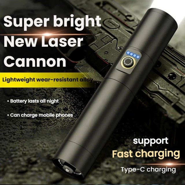 Wasserdichte LED-Taschenlampe aus Aluminiumlegierung mit USB-C-Aufladung und Teleskop-Zoom in Schwarz - Bild 1