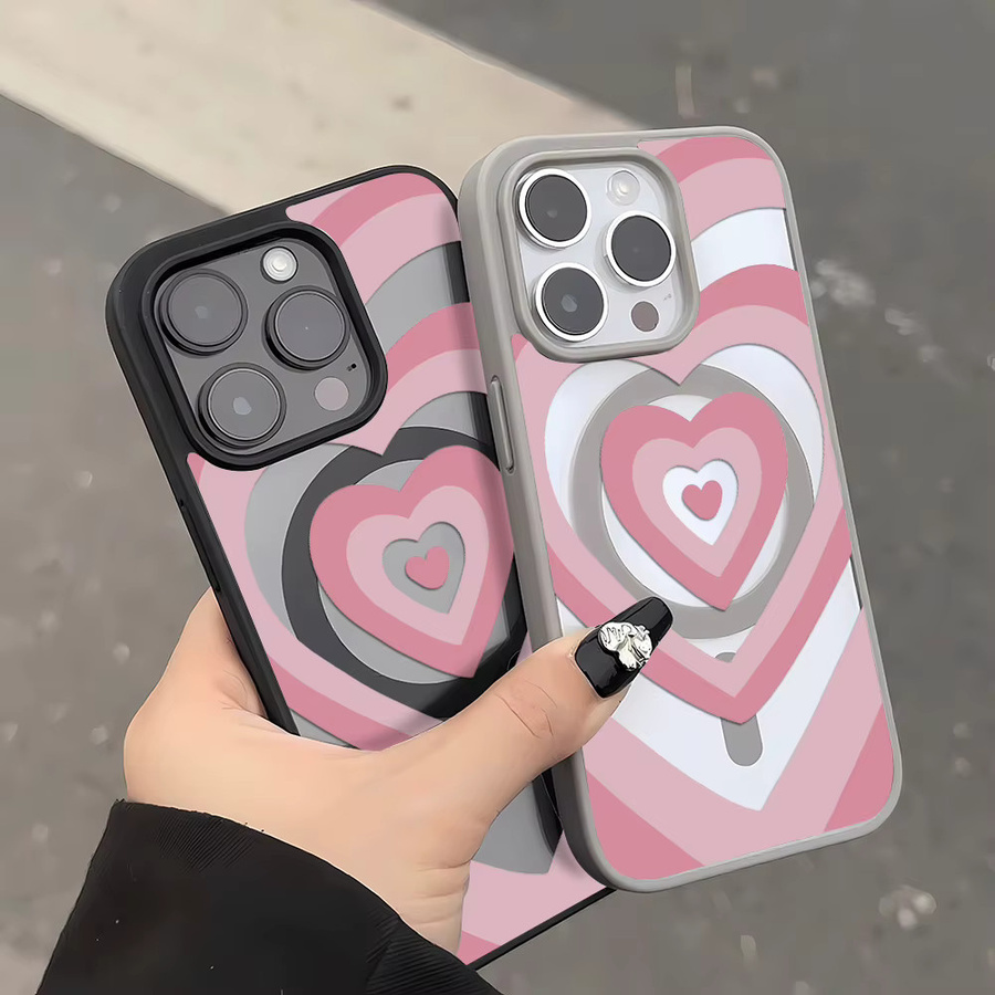 Stoßfeste MagSafe Handyhülle mit rosa Liebesherz für iPhone 16, 17, 15, 14, 13, 12, 11 und Pro Max aus mattem, klarem Acryl in Pink - Bild 3