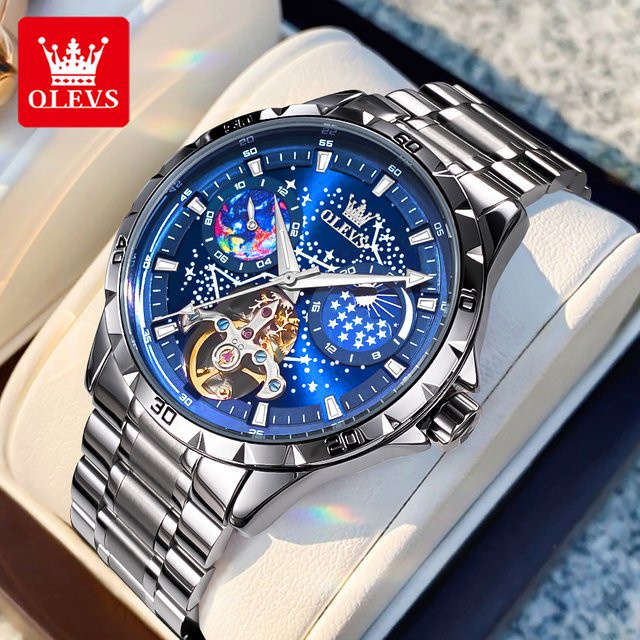 OLEVS Armbanduhr Automatik, Edelstahl, Blau, Herren - Bild 1