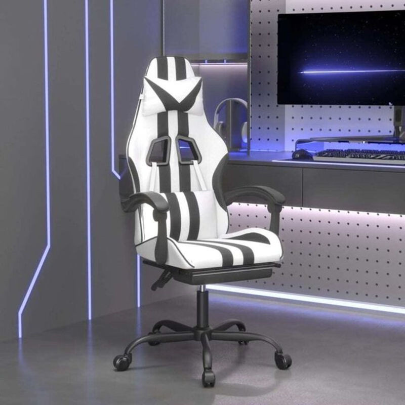 Vidaxl Gamingstuhl mit Fußstütze aus Kunstleder in Weiß und Schwarz, H x B x T: 110 x 57,5 x 59,5 cm - Bild 1