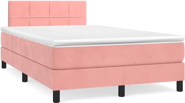 vidaXL Boxspringbett mit Matratze in Rosa, Samt, mit LED-Unterbettbeleuchtung und USB-Ladeport, Hybrid-Matratze mit Taschenfederkern, B/T: 120 x 190 cm - Bild 1