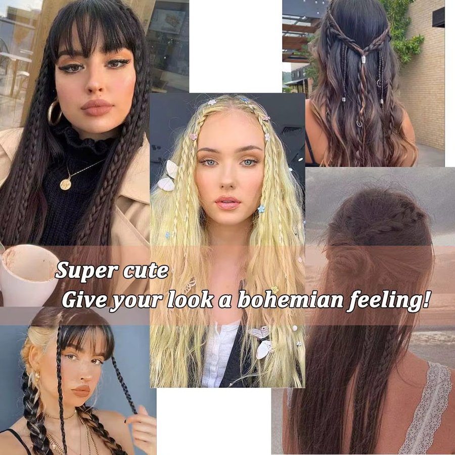 Refeeny Clip-In Box Braid Haarteilverlängerung, 2 Stück, 18 Zoll, Synthetik - Bild 6