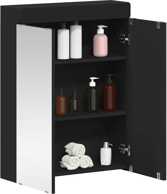 vidaXL Badezimmerspiegelschrank TULUM in Schwarz, modern und wandmontiert, B: 60 cm, T: 16,5 cm, H: 78 cm - Bild 3