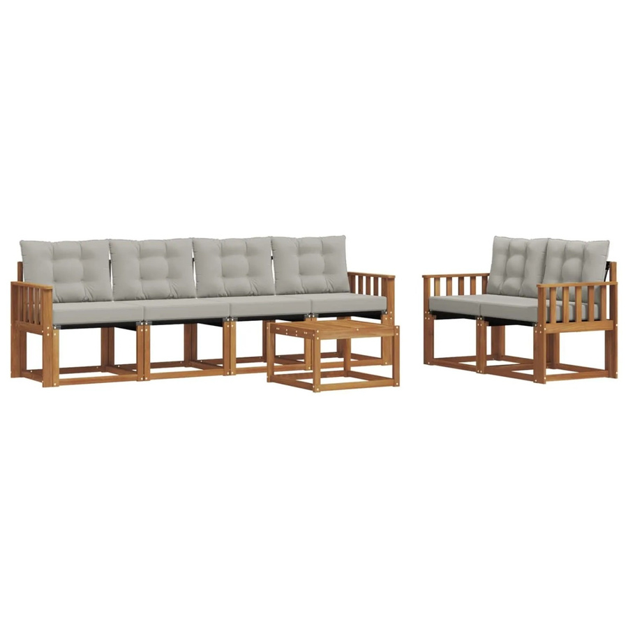 vidaXL Outdoor-Sofagarnitur 7-teilig aus Akazienholz und Textilene in Natur und Grau mit Kissen und UV-Beständigkeit - Bild 2