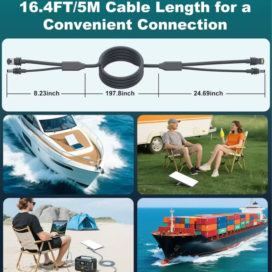 FLYERMIF 2in1 DC zu RJ45 Ethernet Kabel für Starlink Mini, 5A Schnellladekabel mit 1000mbps Geschwindigkeit, wasserdicht, Schwarz - Bild 3