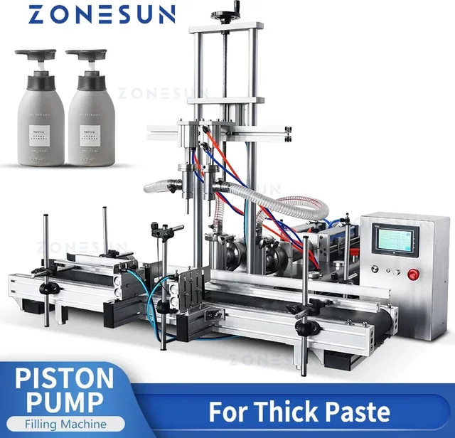 ZONESUN ZS-DTYT2 Automatische pneumatische Pastenfüllmaschine für Shampoo, Honig, Flüssigkeiten und Kosmetik in Silber - Bild 1