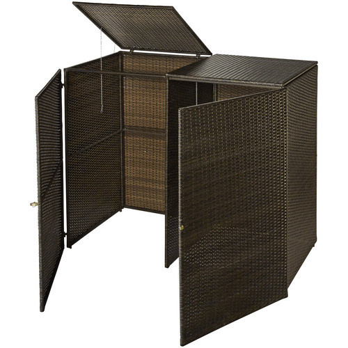 Merxx Mülltonnenbox für 2 Tonnen, braun, aus Stahl und Kunststoffgeflecht - Bild 6
