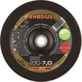 Rhodius TOPline RS580 EXTENDED Schruppscheibe für Metall, Schwarz, Durchmesser: 230 mm, Dicke: 7,0 mm, Bohrung: 22,23 mm - Bild 1