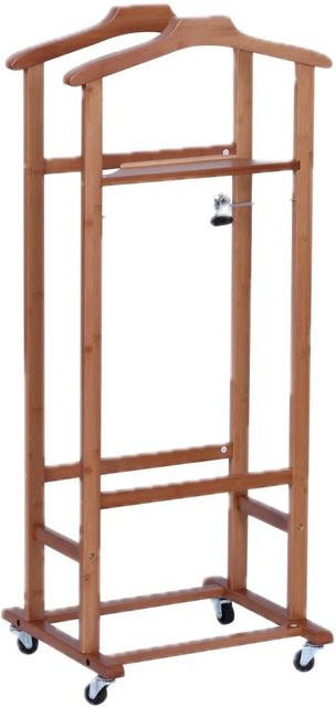 Relaxdays Herrendiener aus Bambus in Braun, moderner Kleiderständer mit Rollbar, H x B x T: 107 x 47 x 37 cm - Bild 1