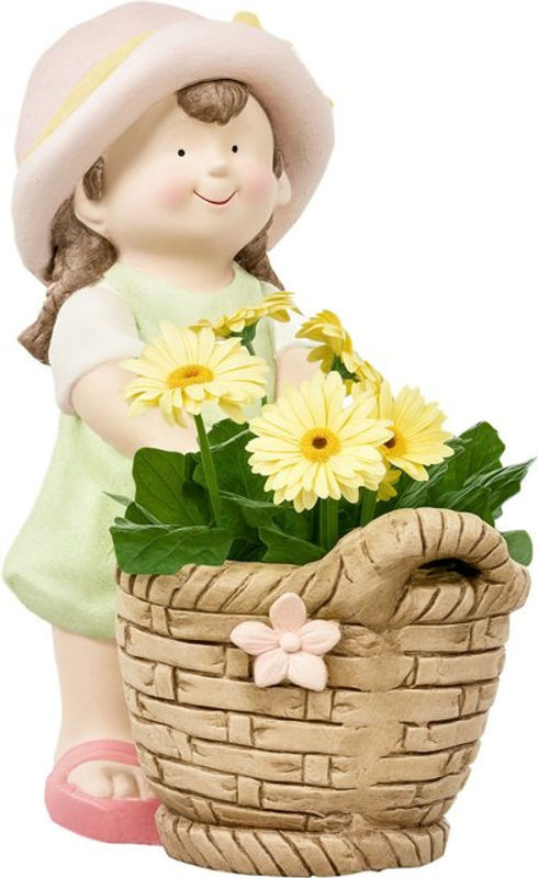 Outsunny Gartenstatue Mädchen mit Blumenkorb aus Magnesium-Oxid und Kunstharz, mehrfarbig, H x B x T: 40 x 30 x 20 cm - Bild 1