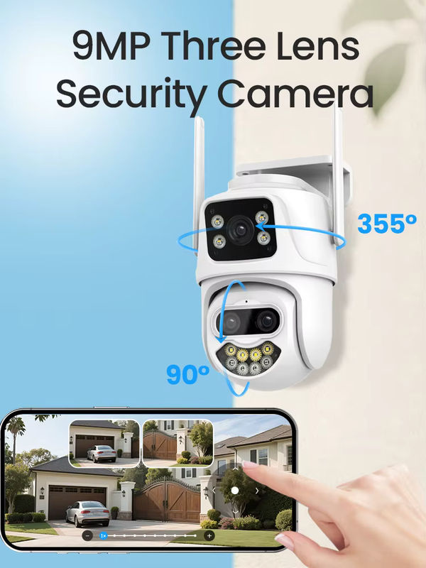 TPTEK WIFI IP-Kamera 9MP PTZ Outdoor 4K Drei-Linsen-Sicherheitskamera mit KI-Menschenerkennung und ICsee App in Weiß - Bild 7