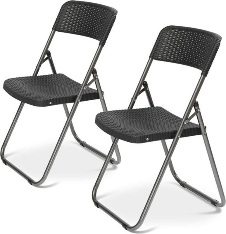 SEKEY Rattan Gartenstuhl Set aus Kunststoff und Metall, 2er Set klappbar und wasserdicht, Schwarz - Bild 1