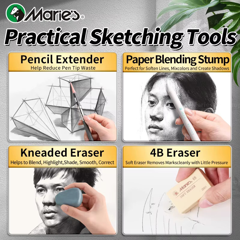 Marie’s 23-teiliges Skizzier-Bleistift-Set für Erwachsene mit Graphitstiften, Kohlestiften, Radiergummi, Spitzer und Papiermischungsstümpfen - Bild 5