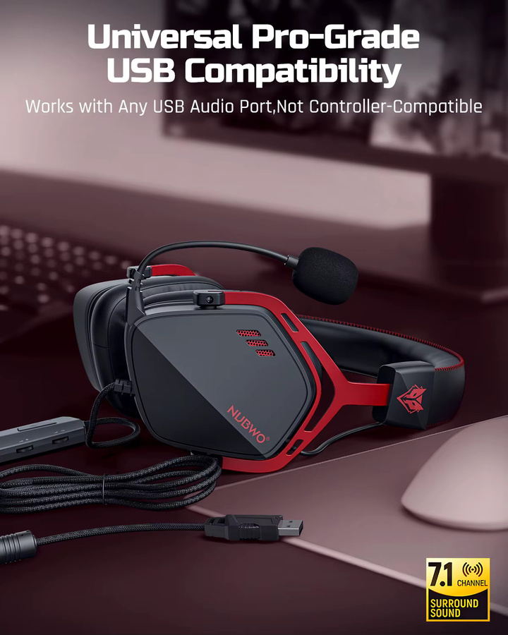 NUBWO HG03 Gaming-Headset mit 7.1 Surround Sound und Geräuschunterdrückendem Mikrofon, USB-A, Schwarz-Pink, für PC und Laptop - Bild 2