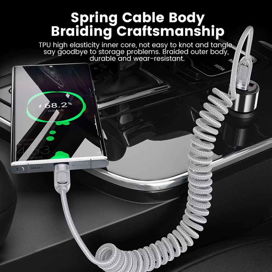 Toocki USB-C-Kabel mit 60 W PD Schnellladung, Dual-C-Federkabel aus geflochtenem Draht und Aluminiumlegierung, Farbe: Grau, Länge: 1,5 m - Bild 2