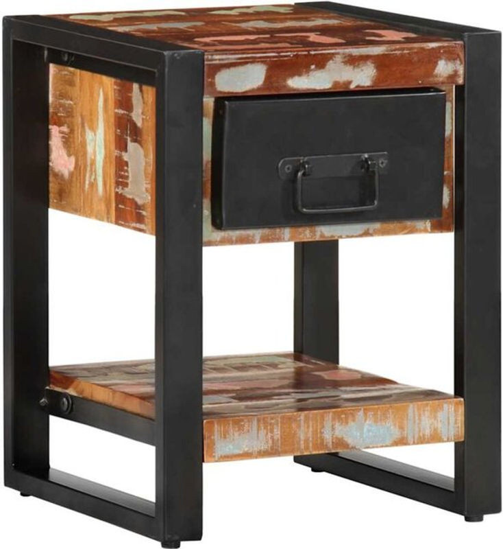 Vidaxl Nachttisch aus Massivholz und Metall im Industrial Design, Mehrfarbig, B/T/H: 34 x 34 x 45 cm - Bild 1