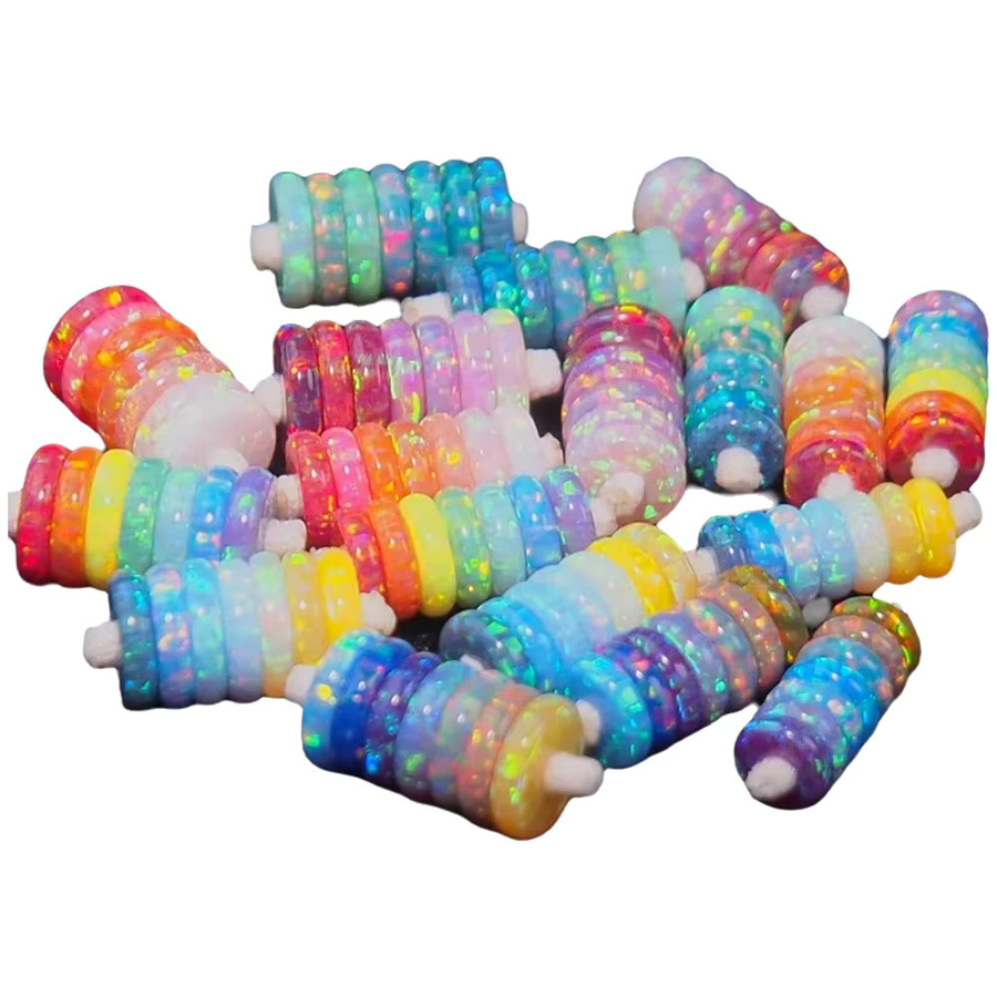 7 Stück synthetische Rondell-Opale, mehrfarbig, 5 mm, 6 mm, 7 mm, Unisex - Bild 3