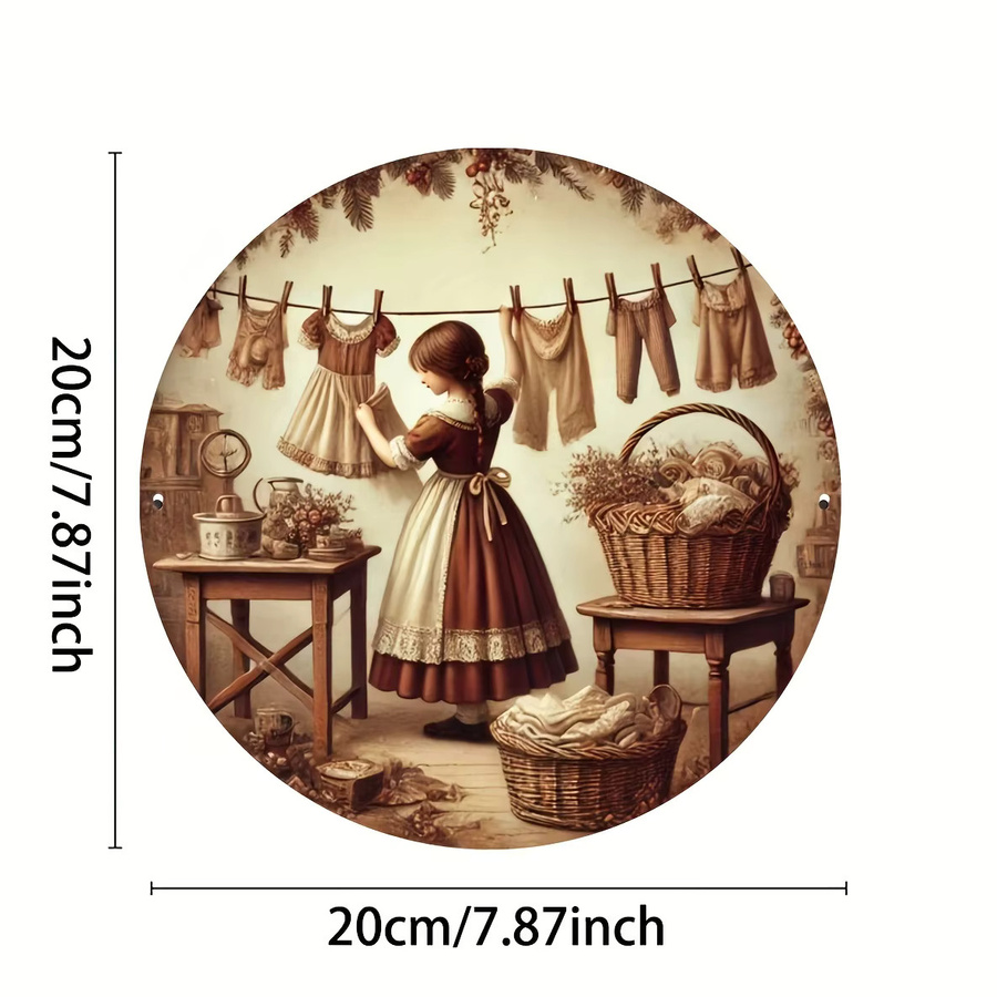 Rundes Metallschild Potdemiel Vintage Wäschezimmer Wandkunst für Zuhause und Café, Durchmesser: 20,32 cm, Mehrfarbig - Bild 2