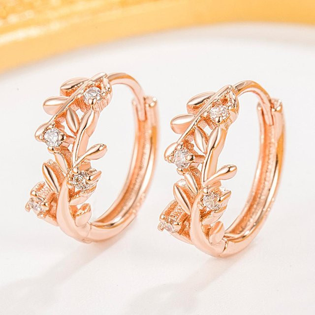 Lucky Star Jewelry Ohrringe, Olivenblatt, Zirkonia, Kupfer, Roségold, Damen - Bild 1