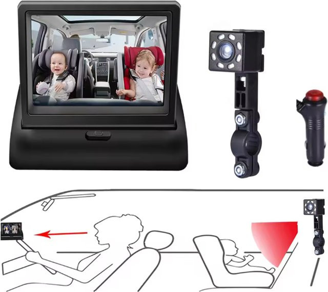 Babi Auto-Rückfahrkamera mit 4,3 Zoll CCD HD Monitor und Nachtsicht in Schwarz - Bild 1