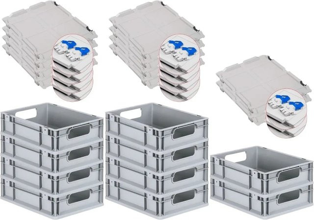 PROREGAL Spar Set 10x Eurobox Nextgen Economy mit Scharnierdeckel und blauen Schiebeschnappverschlüssen, H x B x T: 12 x 30 x 40 cm, 11 Liter - Bild 1