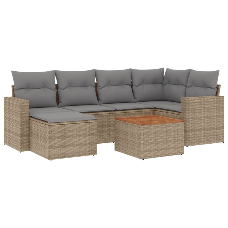 Vidaxl 7-teiliges Gartenmöbel-Set aus Rattan und Holz mit Kissen in Beige und Grau im modernen Design - Bild 3