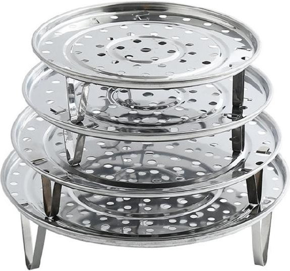 4er-Pack Rundes Dampfgargestell aus Edelstahl in Grau mit abnehmbaren Beinen zum Backen und Kochen - Bild 1