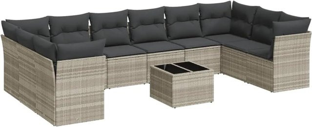 vidaXL 11-teilige Garten-Sofagarnitur in U-Form aus Polyrattan mit Kissen in Hellgrau - Bild 1